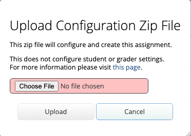 MarkUs upload configuration zip file modal